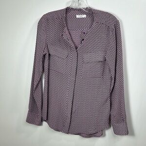 Equipment Femme Lynn geo print purple button down 100% silk top size xs.